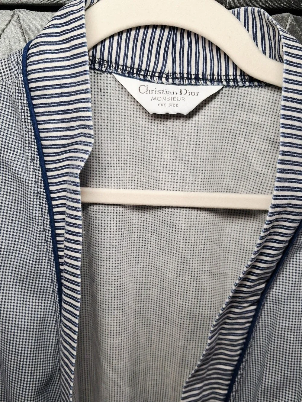 Vintage Christian Dior Monsieur Cotton Robe White Blue Stripe Unisex OS